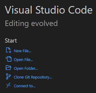 VSCode app welcome page.